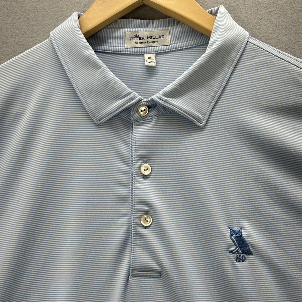 Peter Millar Summer Comfort Bohemian Grove Club Polo Men's XL Blue White Stripes